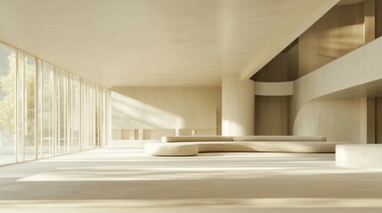 Obraz premium Modern Minimalist Interior with Large Windows and Natural Light