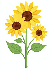 Obraz premium Isolated Sunflower Row In A Simple Floral Design Element On White Background, Perfect For Use As A Png Cutout.