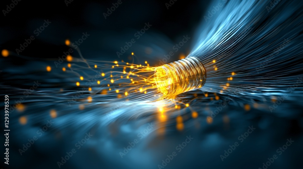 Poster abstract representation of electric energy flow with glowing sparks and fibers creating a dynamic vi