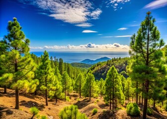Naklejka premium Gran Canaria Pines: Majestic Landscape with Clear Blue Sky, Valsequillo
