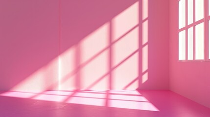 Obraz premium Abstract silhouette of a shadow in the form of lines on a pink wall. Atmospheric background of a sunny day.