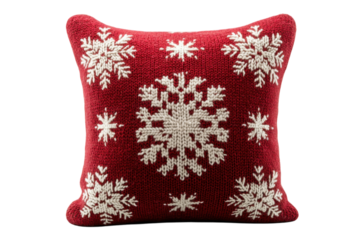 Festive Holiday-Themed Woolen Throw Pillow with Christmas Motifs: Isolated on Transparent Background
