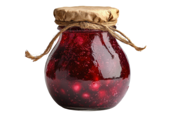 Delicious Jar of Homemade Cranberry Sauce with Rustic Label: Isolated on Transparent Background