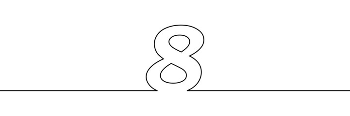 Fototapeta premium A single line drawing of a eight symbol. One line icon. Continuous line eighth number icon. Vector illustration.
