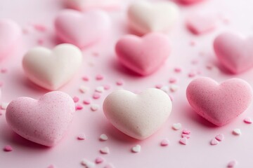 Obraz premium A charming collection of pink hearts over a pristine surface for love-themed projects and emotional concepts