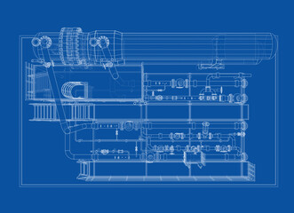 Petroleum heater exchanger. Vector rendering of 3d