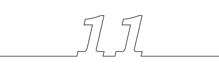 A single line drawing of a eleven symbol. One line icon. Continuous line eleventh number icon. Vector illustration.