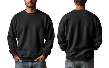 Black sweatshirt mockup for men, showcasing front and back views. Ideal for fashion design