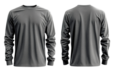 Gray long sleeve t shirt, front and back view, casual wear, comfortable style