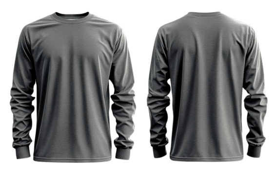 Gray long sleeve t shirt, front and back view, casual wear, comfortable style