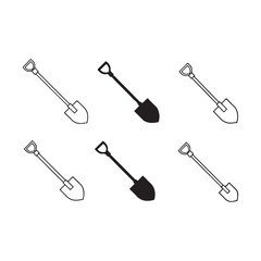 Naklejka premium Vector illustration. Garden shovel icon set