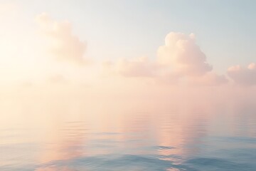 Fototapeta premium peaceful, pastel sunrise reflects on the calm surface of the ocean.