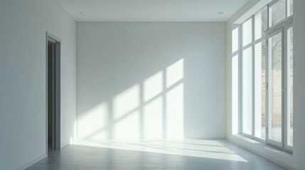 Fototapeta premium Bright Empty Room with Large Windows and Soft Natural Light