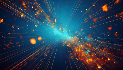 Naklejka premium concrete abstract blue background with flying fire particles