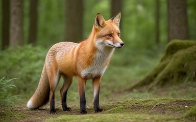 Fototapeta premium Majestic Fox Roaming Through a Lush Forest