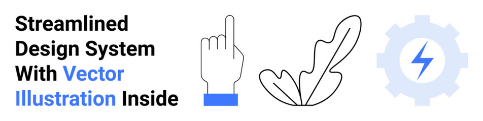 Finger tap gesture, leaf design, cogwheel with lightning bolt representing usability, nature, and productivity. Ideal for web design, UIUX concepts, energy-saving, innovation themes flat landing