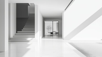 Fototapeta premium Modern Minimalist Interior Design with Natural Light and Staircase