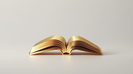 Open golden book on white background, knowledge concept