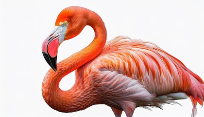 Obraz premium Striking Transparent Flamingo in Vibrant Tropical Background, Showcasing the Grace and Elegance of Natures Majestic Bird Against a Backdrop of Warm Sunlight and Colorful Surroundings