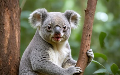 Fototapeta premium A cute koala perched peacefully in the lush forest trees.