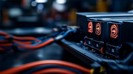 Fototapeta premium High-Tech Electric Vehicle Battery Pack Close-Up