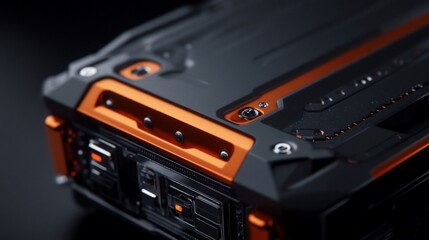 Obraz premium Futuristic Tech Gadget: Close-up of a Sleek, Orange and Black Device