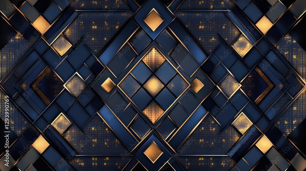 Wall mural intricate geometric pattern in blue and gold tones for design use