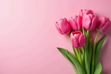 Fototapeta premium A Delicate Bouquet of Pink Tulips on a Soft Pink Background, Perfect for Springtime Celebrations and Elegant Designs