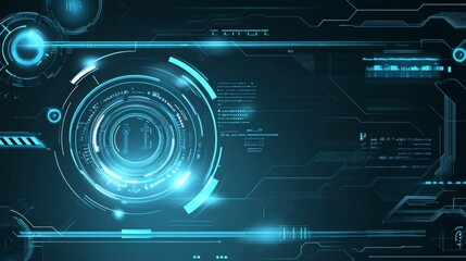Futuristic technology digital holographic element with laser glow effect, arrow, callout border, and radar scanning in dark and light blue tones, symbolizing innovation and advanced data analysis