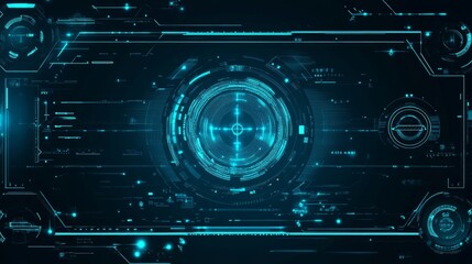 Futuristic technology digital holographic element with laser glow effect, arrow, callout border, and radar scanning in dark and light blue tones, symbolizing innovation and advanced data analysis