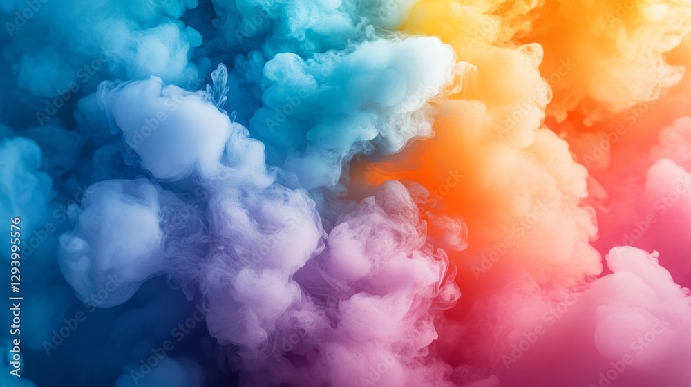 Poster Colorful clouds merge and twist around each other, creating a mesmerizing blend of hues that evoke feelings of tranquility and wonder, like a sunset captured in motion