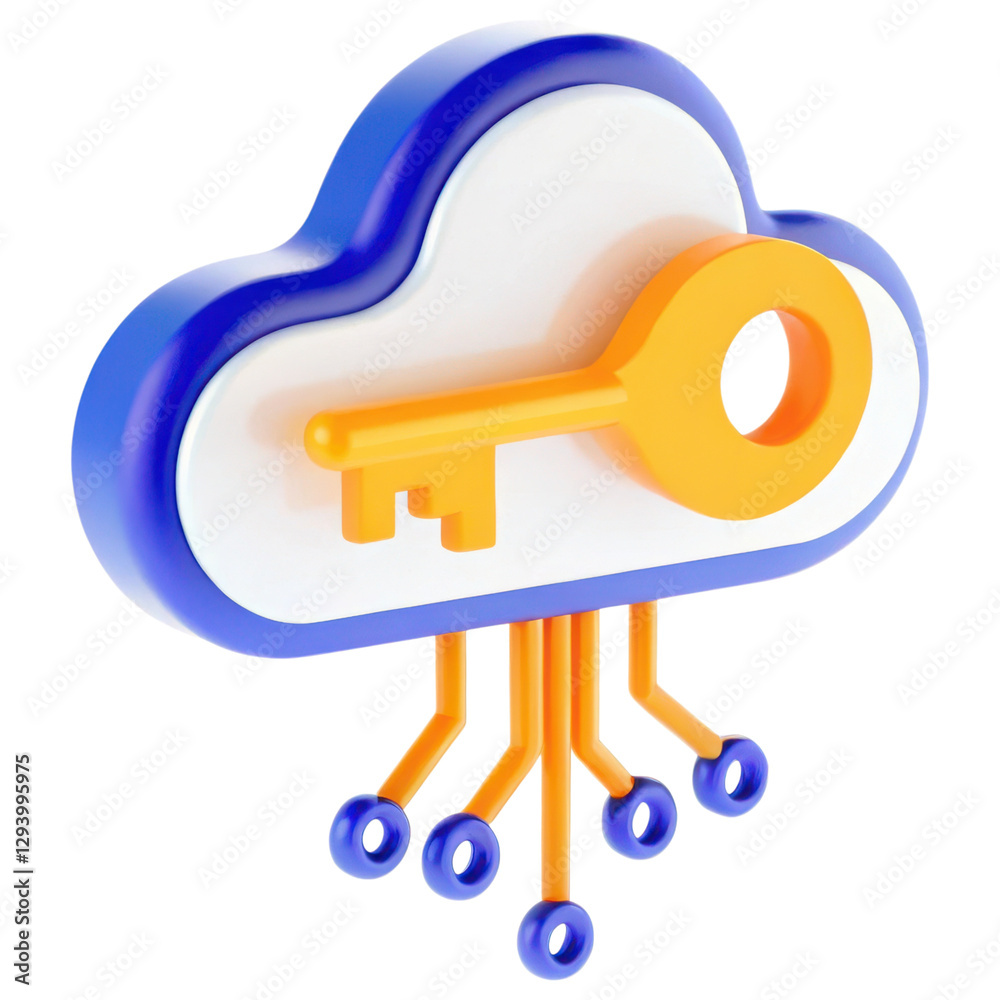 Leinwandbilder Cloud icon with a key, symbolizing security and digital access.