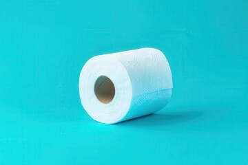 Obraz premium Partially unrolled toilet paper roll isolated on blue background