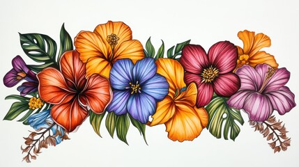 Fototapeta premium Vibrant Floral Arrangement with Various Colorful Hibiscus Flowers