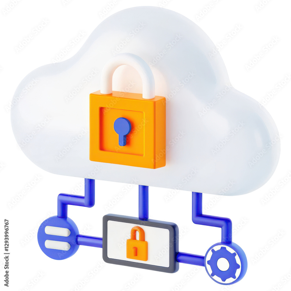 Leinwandbilder Cloud storage representation with a lock symbolizing security and data protection.