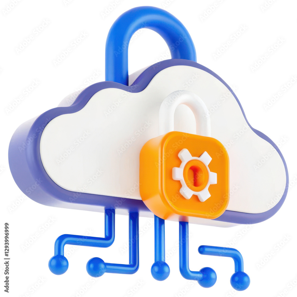 Leinwandbilder cloud computing graphic featuring a lock and settings icon.