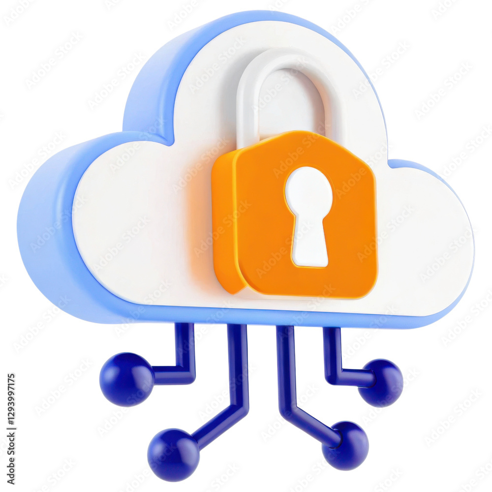 Aufkleber illustration of a cloud with a padlock symbolizing cybersecurity and data protection.