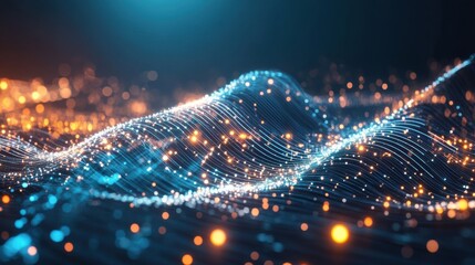 Abstract Digital Waves with Bright Particles in Blue and Orange