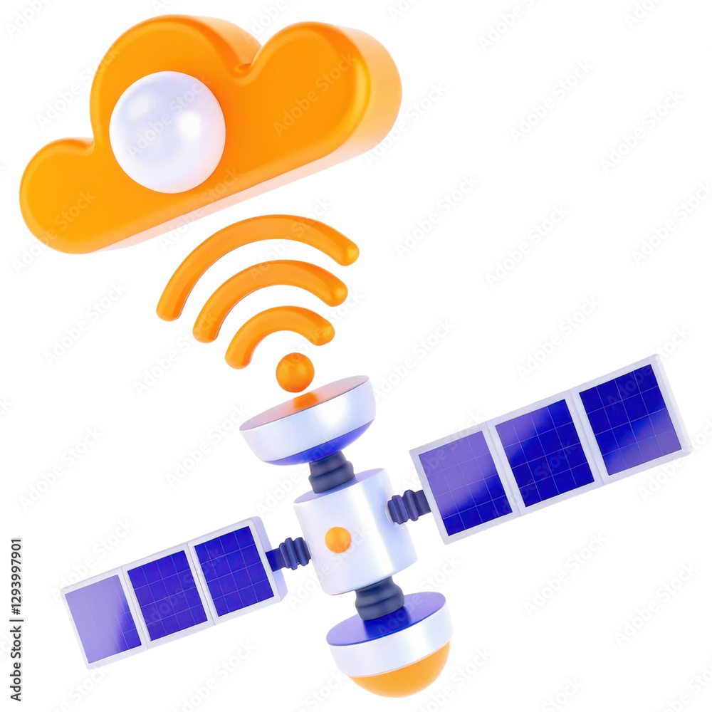 Leinwandbilder colorful illustration of a satellite connecting to a cloud network symbolizing data communication.