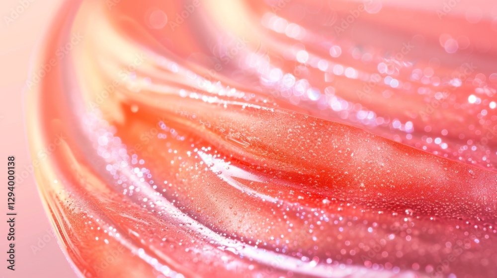 Poster the fluid shape showcases a blend of swirling textures and sparkling highlights in shades of pink an