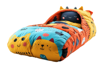 Kids Sleeping Bag with a Fun Cartoon Character Design: Isolated on Transparent Background
