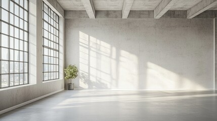 Obraz premium Bright Empty Room with Large Windows and Concrete Walls