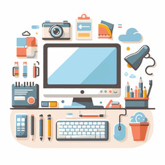 computer, business, digital, technology, communication, laptop, design, office, web, internet, tech, work, vector, modern, employee, pc, monitor, information, device, desk, online, desktop, isolated, 