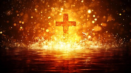 Fiery Cross in Water: A Divine Reflection