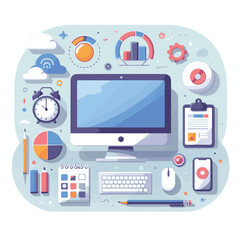 computer, business, digital, technology, communication, laptop, design, office, web, internet, tech, work, vector, modern, employee, pc, monitor, information, device, desk, online, desktop, isolated, 