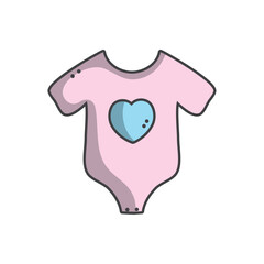 Flat Vector Illustration of a Pink Baby Onesie with Blue Heart Design – Cute Infant Bodysuit Icon for Baby Shower and Newborn Clothing Themes