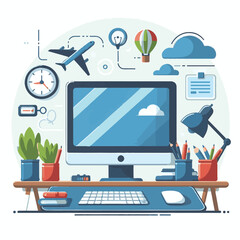 computer, business, digital, technology, communication, laptop, design, office, web, internet, tech, work, vector, modern, employee, pc, monitor, information, device, desk, online, desktop, isolated, 