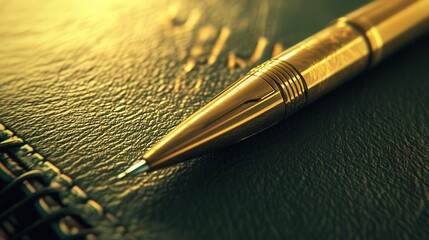 Stylish Gel Pen on Dark Leather Planner with Metallic Accents