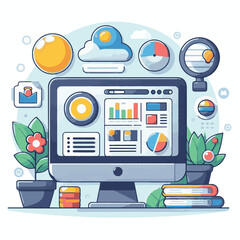 computer, business, digital, technology, communication, laptop, design, office, web, internet, tech, work, vector, modern, employee, pc, monitor, information, device, desk, online, desktop, isolated, 