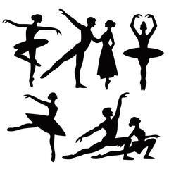 set of ballet dancers silhouettes. ballet silhouette vector illustration, nutcracker, swan lake, ballet workout © Big Eyes